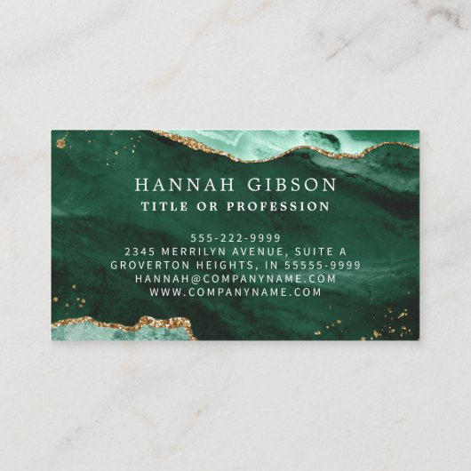 Carte De Visite Agate vert Script Monogramme Faux Parties scintill (Dos)