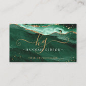 Carte De Visite Agate vert Script Monogramme Faux Parties scintill (Devant)