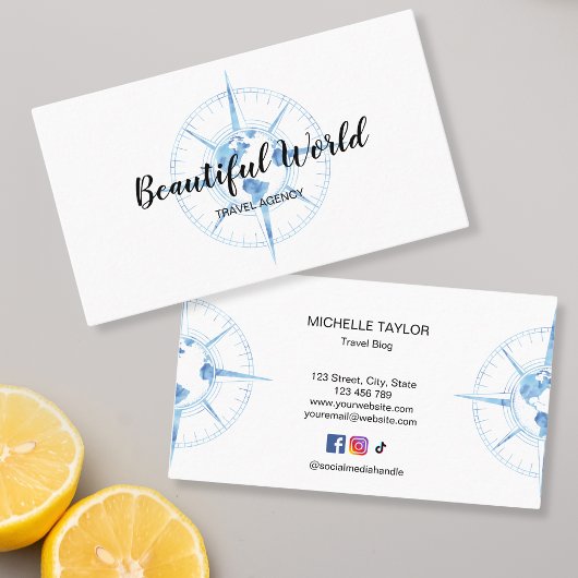 Carte De Visite Agence de Voyage Blog World Map Compass