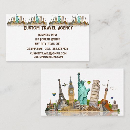 Carte De Visite Agence de Voyage Personnalisé Vacances de croisièr (Devant / Derrière)