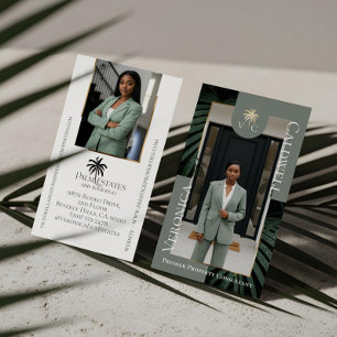 Carte De Visite Agence Immobilière de Luxe Palm Tree Monogram Phot