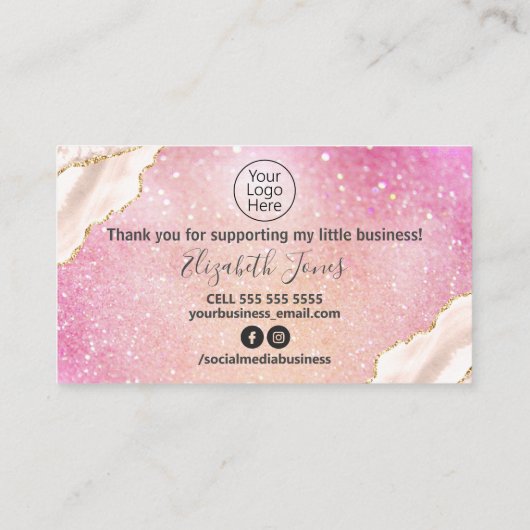 Carte De Visite Agencez Sur Le Merci De Parties scintillant Rose P (Dos)