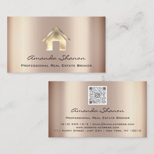 Carte De Visite Agent courtier immobilier Rose QR Code voiture d'a (Devant / Derrière)