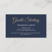 Carte De Visite Agent d'assurance Marine Blue Gold Photo QR Code (Dos)