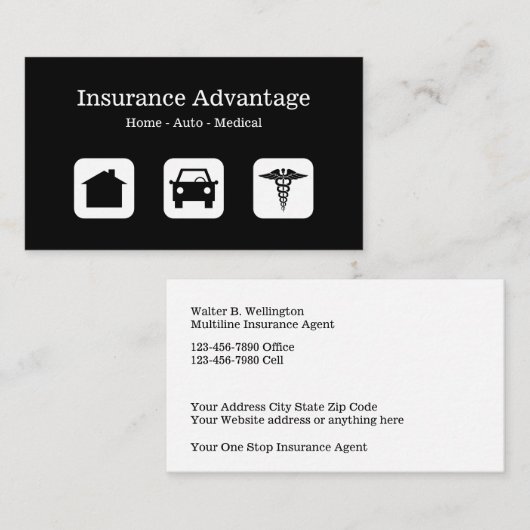 Carte De Visite Agent d'assurance multiligne (Devant / Derrière)