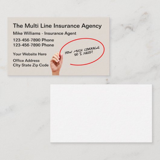 Carte De Visite Agent d'assurance multiligne (Devant / Derrière)