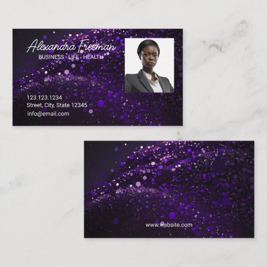 Carte De Visite Agent d'assurance photo Parties scintillant violet (Devant / Derrière)