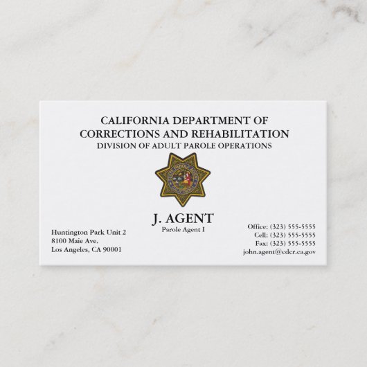 Carte de visite Agent de libération conditionnelle (Devant)