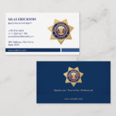 Carte De Visite Agent de mise en oeuvre | Élégant Bouclier bleu (Devant / Derrière)