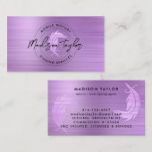 Carte De Visite Agent De Prêt Notaire Glam Violet Brossé Quill Mét (Devant / Derrière)