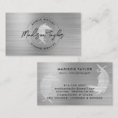 Carte De Visite Agent De Prêt Notaire Gris Argent Brossé Quill Mét (Devant / Derrière)