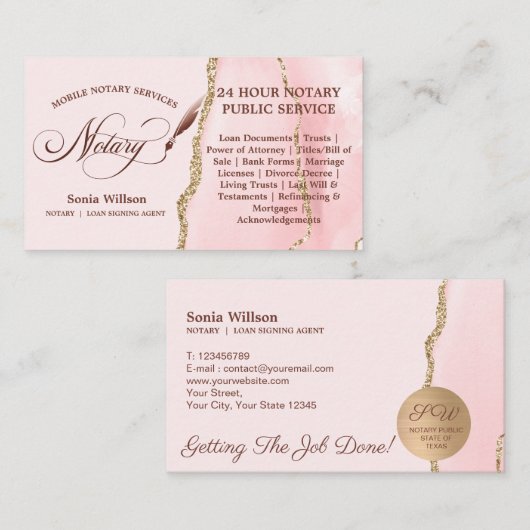 Carte De Visite Agent de signature de crédit et de notaire mobile  (Devant / Derrière)