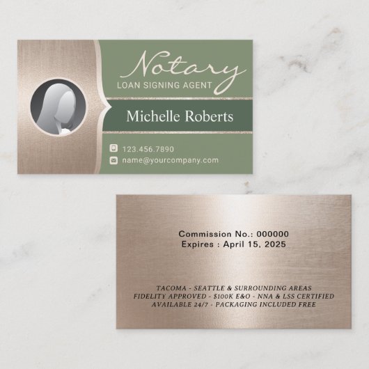Carte De Visite Agent de signature de notaire mobile Sage Vert & O (Devant / Derrière)