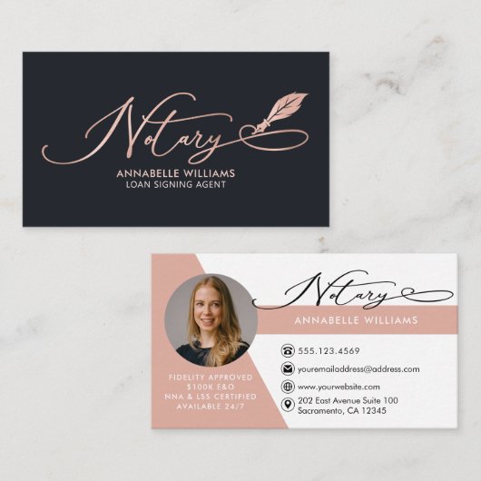 Carte De Visite Agent de signature de notaire photo moderne (Devant / Derrière)
