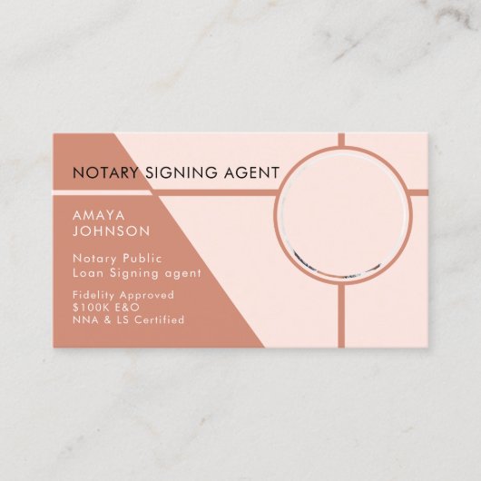 Carte De Visite Agent de signature de notaire photo moderne (Devant)