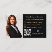 Carte De Visite Agent de signature de prêt noir photo QR prime (Dos)