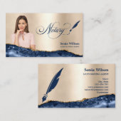 Carte De Visite Agent de signature de prêt notaire Agate bleu mari (Devant / Derrière)