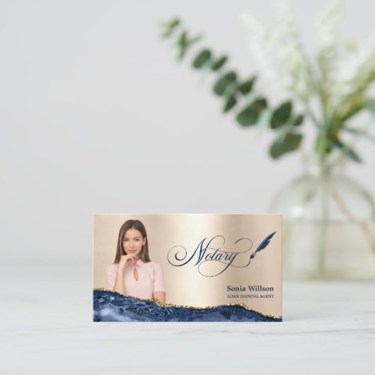 Carte De Visite Agent de signature de prêt notaire Agate bleu mari (Debout devant)