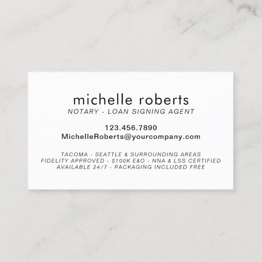 Carte De Visite Agent de signature de prêt notaire Élégant script (Dos)