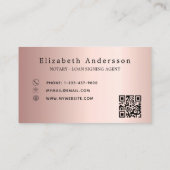 Carte De Visite Agent de signature de prêt notaire rose or blush c (Dos)