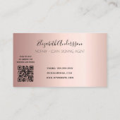 Carte De Visite Agent de signature de prêt notaire rose or code QR (Dos)
