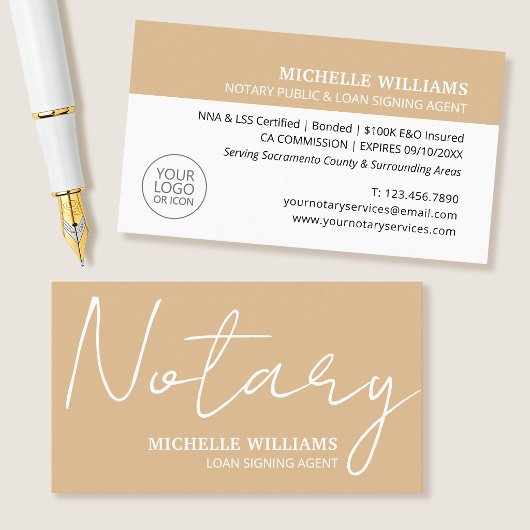Carte De Visite Agent de signature de prêt notarial Logo Or Script