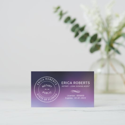 Carte De Visite Agent de signature de prêt par timbre notaire Purp (Debout devant)