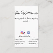 Carte De Visite Agent de signature de prêt public notaire ajouter  (Dos)