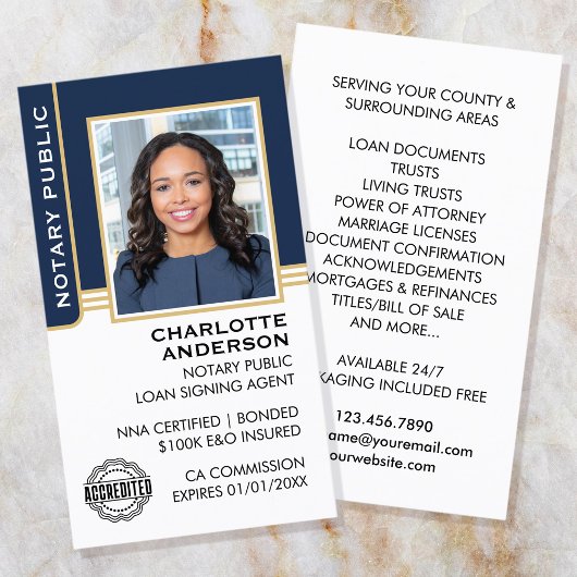 Carte De Visite Agent de signature de prêt public notaire ID Blue