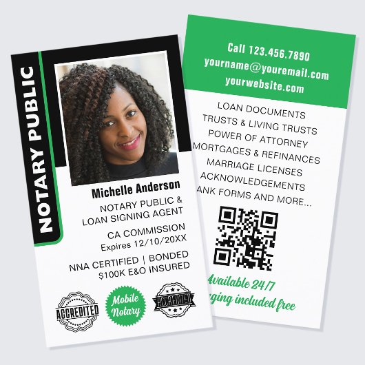 Carte De Visite Agent de signature de prêt public notaire ID photo