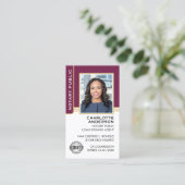 Carte De Visite Agent de signature de prêt public notaire ID Plum  (Debout devant)