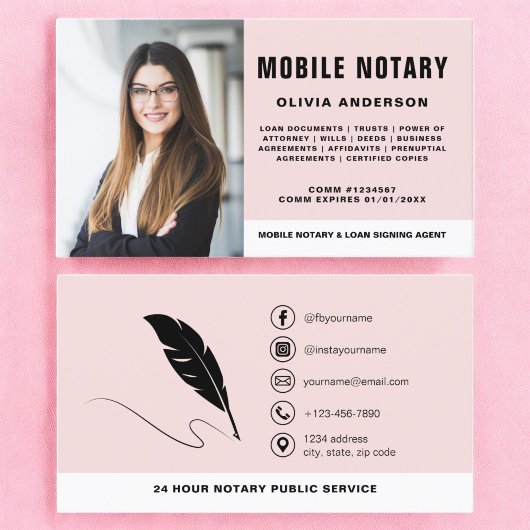 Carte De Visite Agent de signature du notaire mobile Photo Blush P