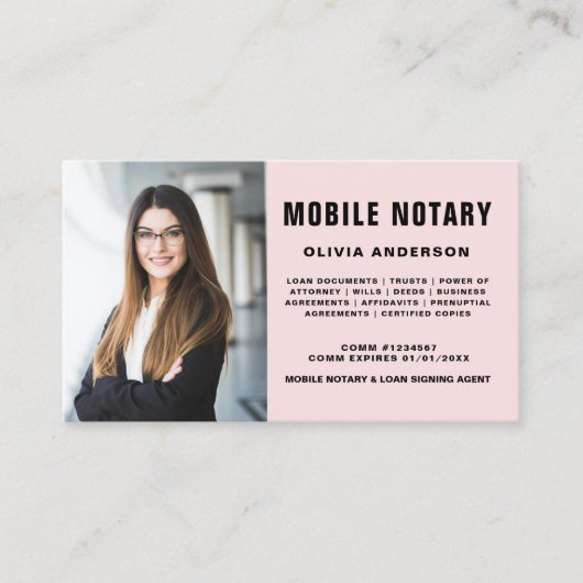 Carte De Visite Agent de signature du notaire mobile Photo Blush P (Devant)