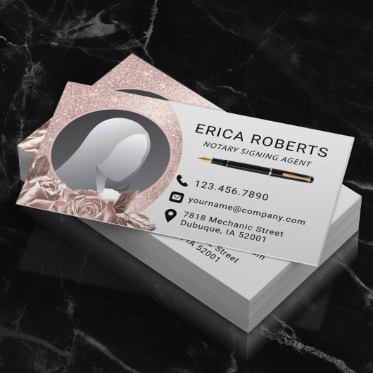 Carte De Visite Agent de signature du notaire Rose moderne Gold Fl