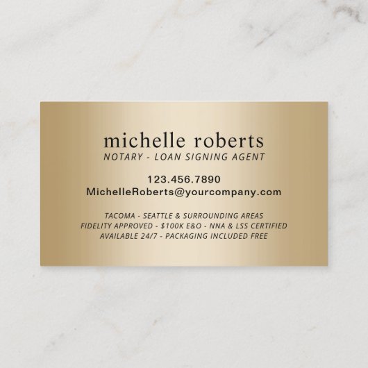 Carte De Visite Agent de signature Noir & Or Moderne (Dos)