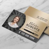 Carte De Visite Agent de signature Noir & Or moderne Photo