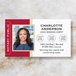 Carte De Visite Agent de signature notariale classique Photo Rouge