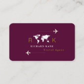 Carte De Visite Agent de voyage dans le monde monogramme vin foncé (Devant)