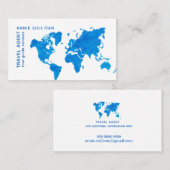 Carte De Visite Agent de voyage de Blue World Map (Devant / Derrière)