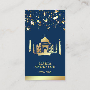 Carte De Visite Agent de voyage Navy Blue Gold Confetti Taj Mahal