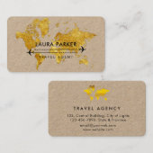 Carte De Visite Agent de voyage Plan du monde Vacation Gold Partie (Devant / Derrière)