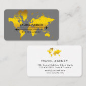 Carte De Visite Agent de voyage World Map Vacation Gold Parties sc (Devant / Derrière)