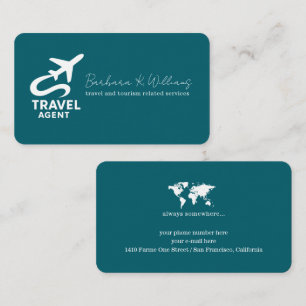 Carte De Visite Agent de voyages / avion sur fond bleu océan