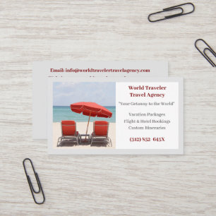 Carte De Visite Agent gris Agence de Voyage Red Beach Chaises