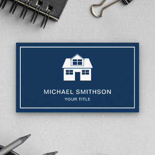 Carte De Visite Agent immobilier à domicile avec icône bleu marine