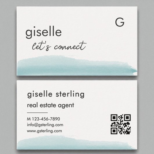 Carte De Visite Agent immobilier Aquarelle Aqua Brush QR Code