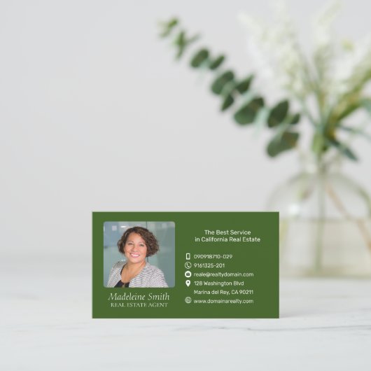 Carte De Visite Agent immobilier avec photo Olive Green (Debout devant)