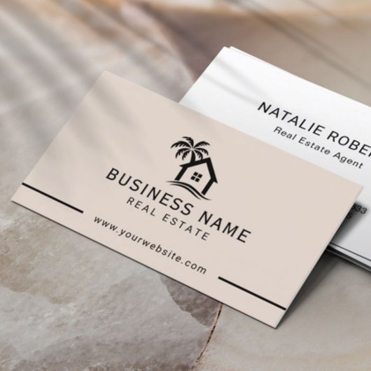 Carte De Visite Agent immobilier Beach House Logo Blush Pink