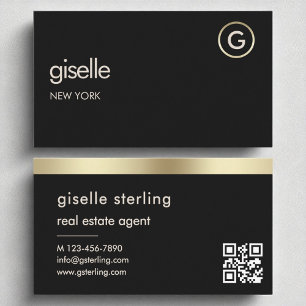 Carte De Visite Agent immobilier Black QR Code Gold Fhuile