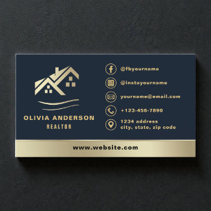 Carte De Visite Agent immobilier bleu marine or maison